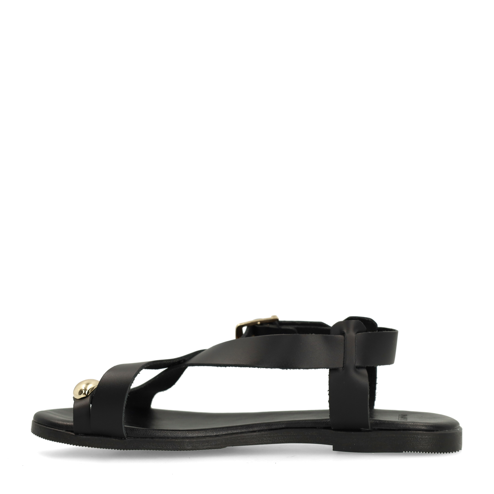 Zwart leren sandalen met goudkleurig detail