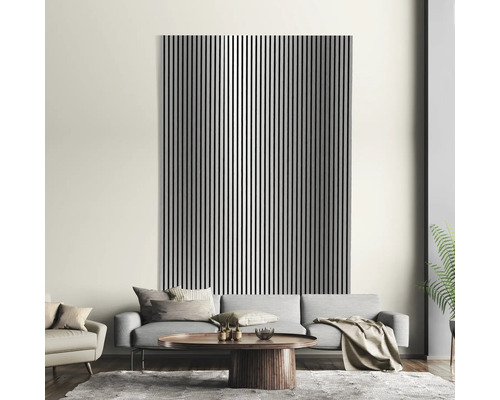 Akoestisch paneel, geborsteld zilver, met folie omwikkeld, 2400 x 572 x 19 mm