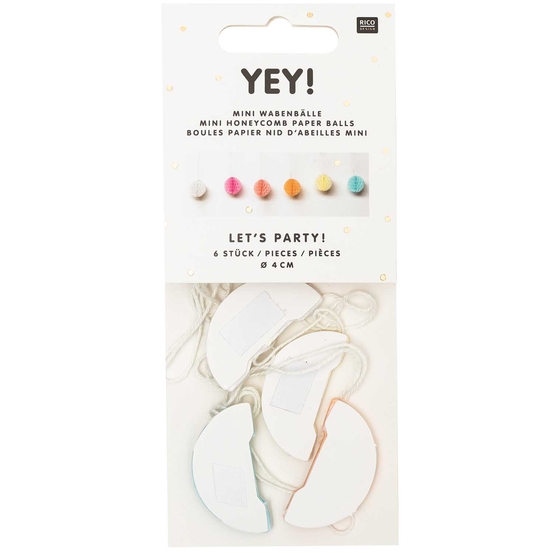 Mini balles (x6) en papier nid d'abeilles mix-couleurs, D. 4 cm