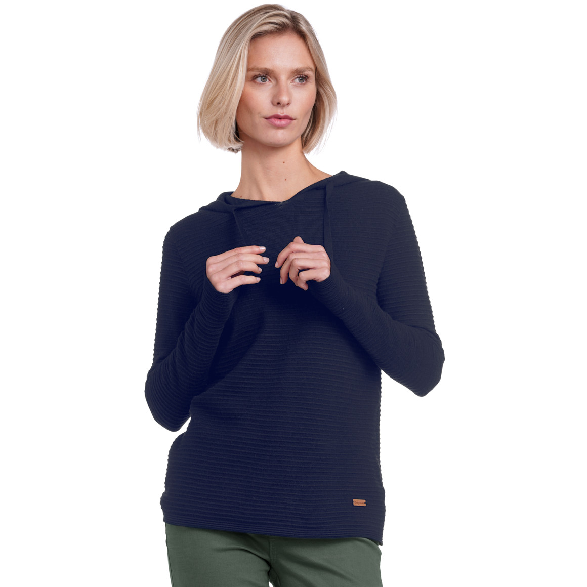 Damen Strickhoodie gerippt dunkelblau