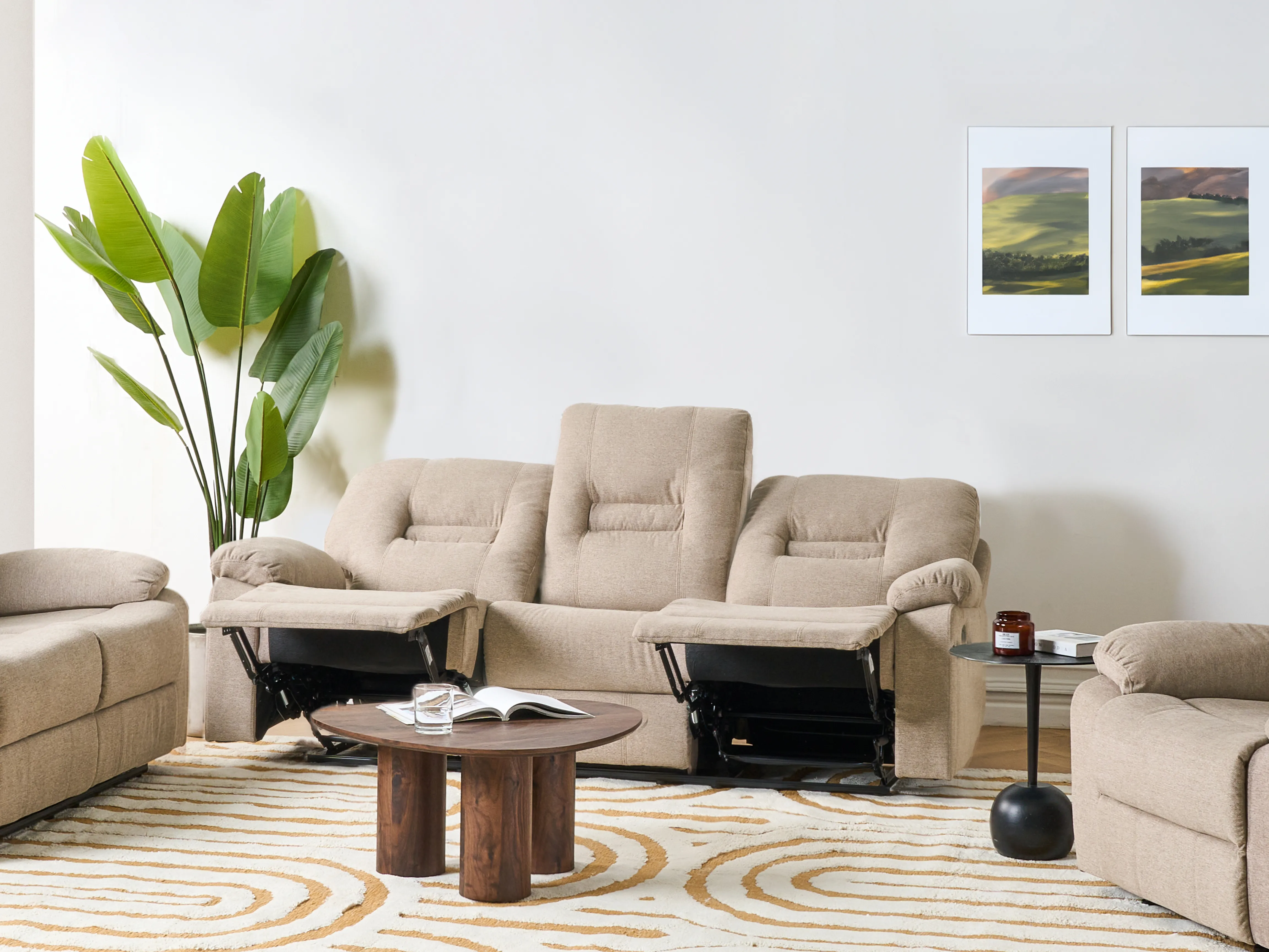 Handmatig verstelbare bank 3-zits BERGEN Stof Beige