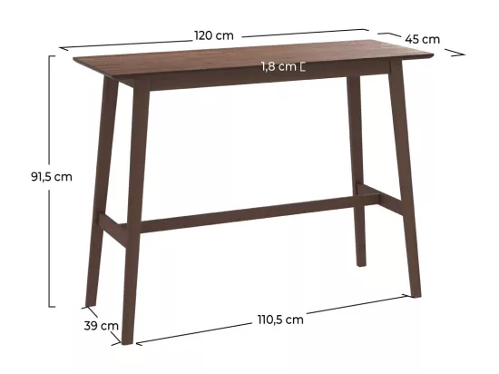 Table de bar rectangulaire 4 personnes en bois foncé 120 cm - Buvette
