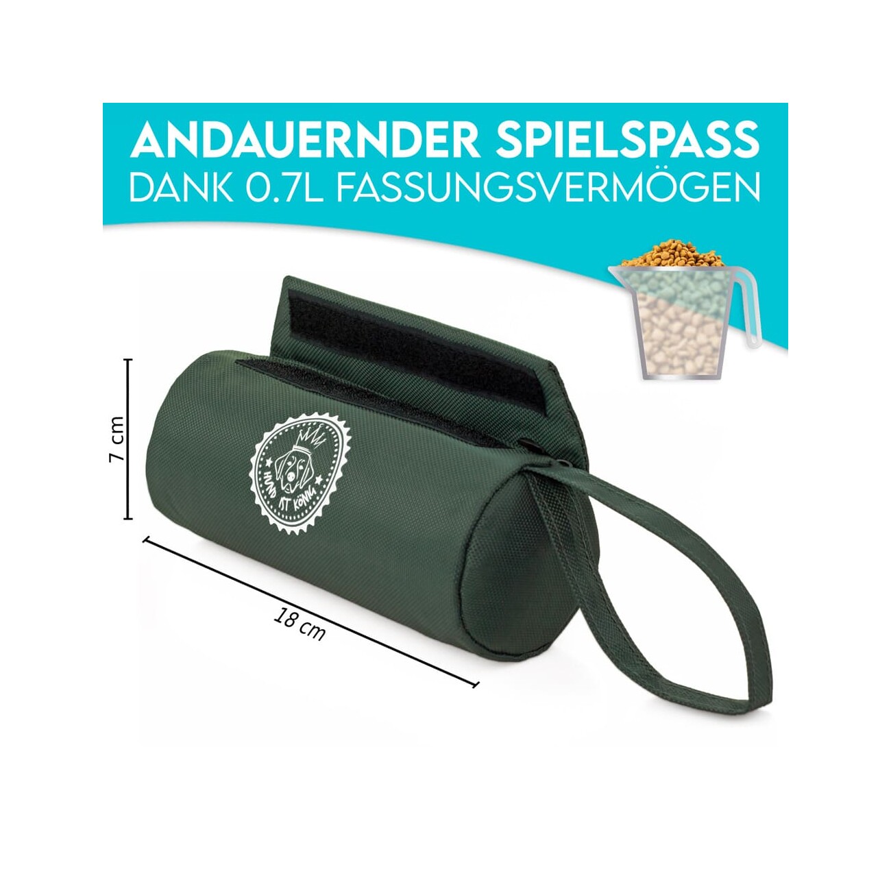HUND IST KÖNIG ® Futterbeutel Hund | Futterdummy Hunde | Apportierbeutel für Hunde mit Handschlaufe dunkles olivgrün