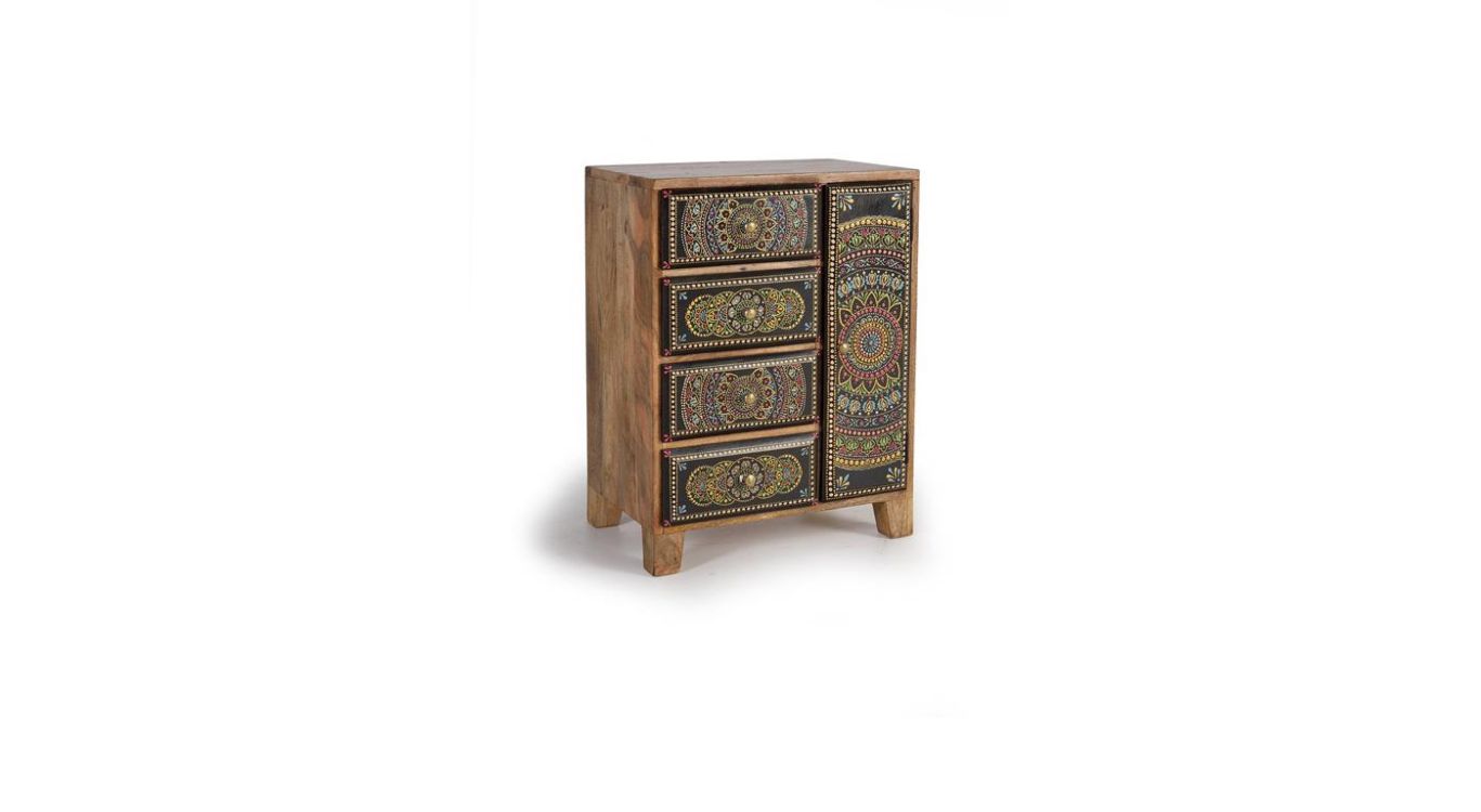 Table de chevet 4 tiroirs bois marron 45x30x60cm