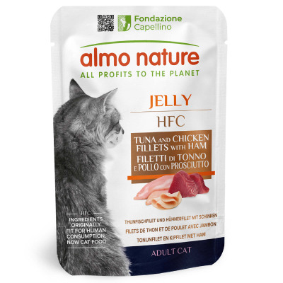 Almo Nature HFC Jelly Thunfischfilet & Hühnerfilet mit Schinken Adult Beutel 55g