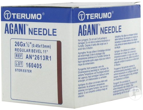 Terumo Agani Aiguille Hypodermique 26G 1/2 RB Brun 100 Pièces