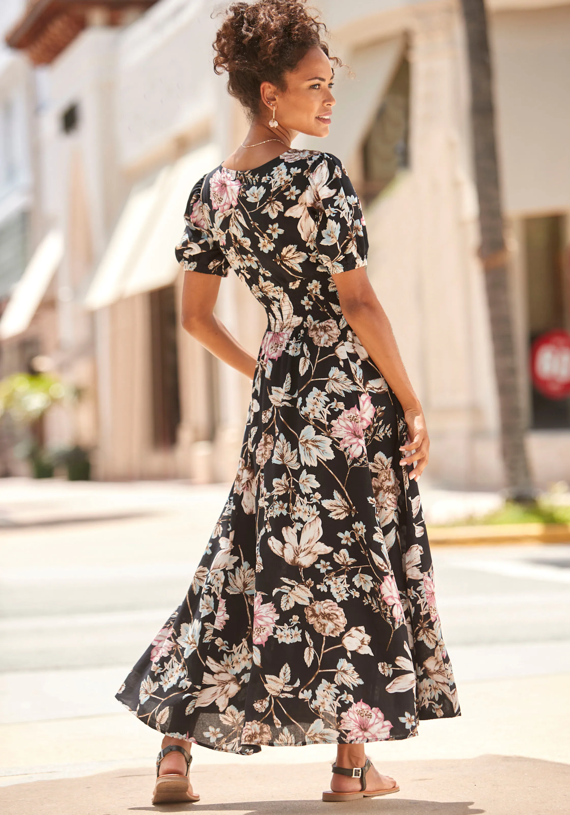 LASCANA Maxikleid in schwarz bedruckt