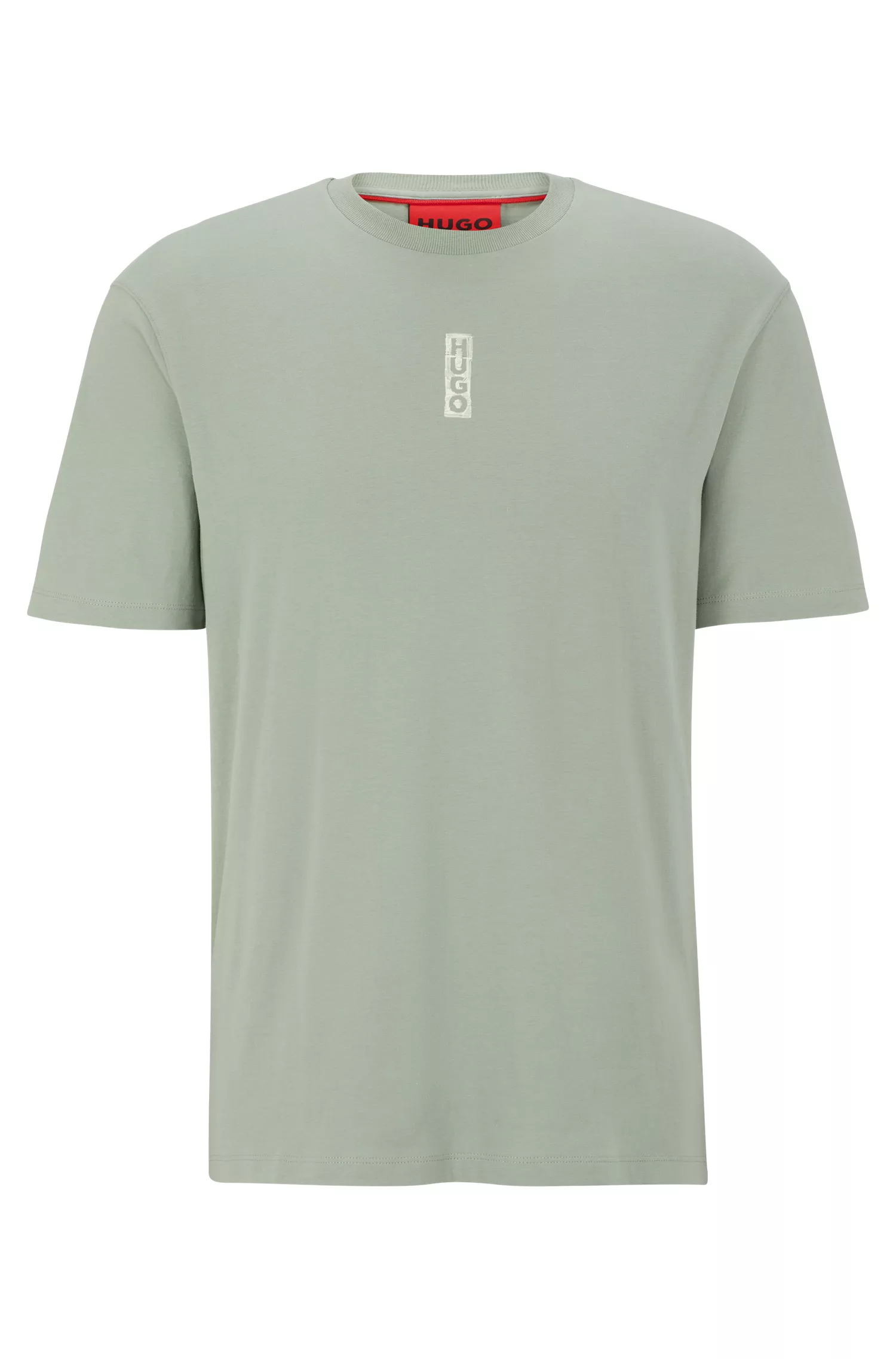 Camiseta HUGO vermelha em malha de algodão com logotipos inspirados em marcadores.