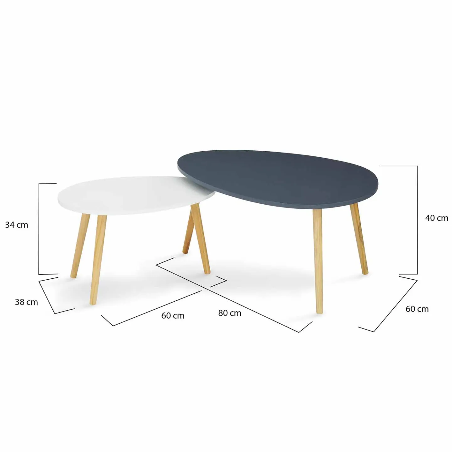 Lot de 2 tables basses gigognes GAIA laquées blanc gris scandinave