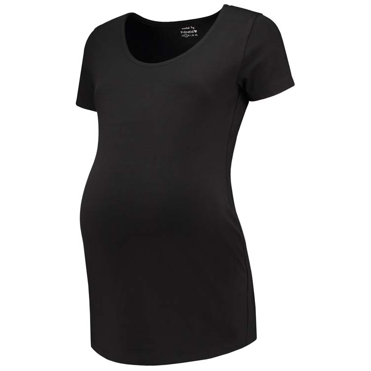 Prénatal zwangerschaps T-shirt korte mouwen effen zwart