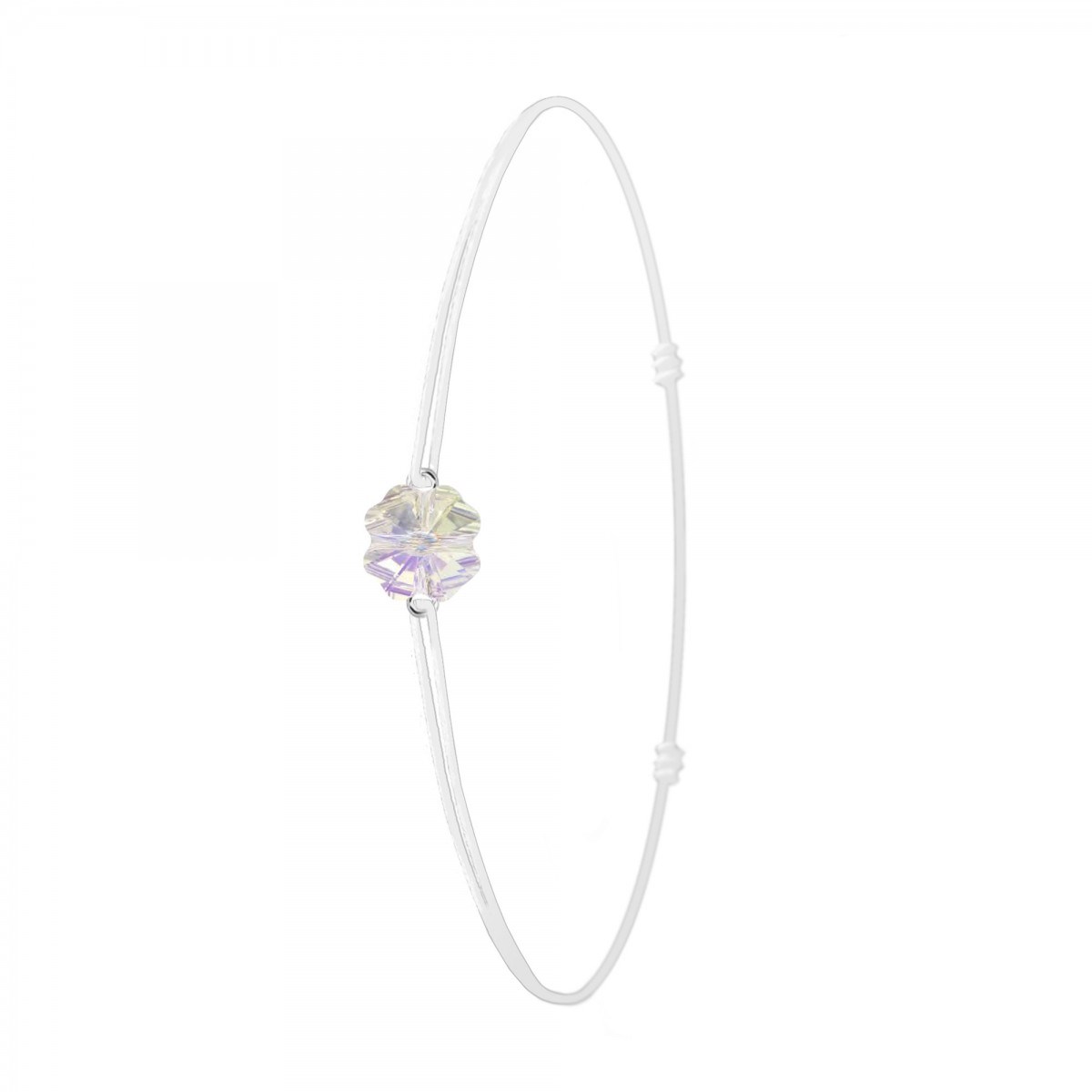 Bracelet élastique blanc et trèfle SC Crystal orné de Cristaux scintillants
