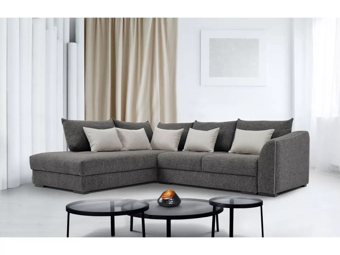 Canapé d'angle gauche 5 places convertible tissu gris - Elbe