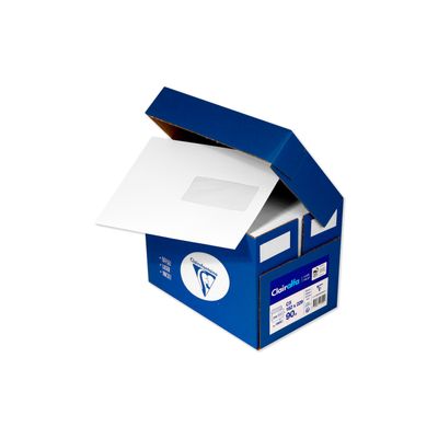 Clairefontaine Clairalfa - 250 Enveloppes C5 162 x 229 mm - 90 gr - fenêtre 45x100 mm - blanc - bande adhésive