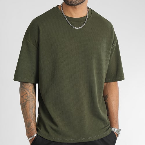 Tee Shirt Texturé Waffle Large 0378 Vert Kaki