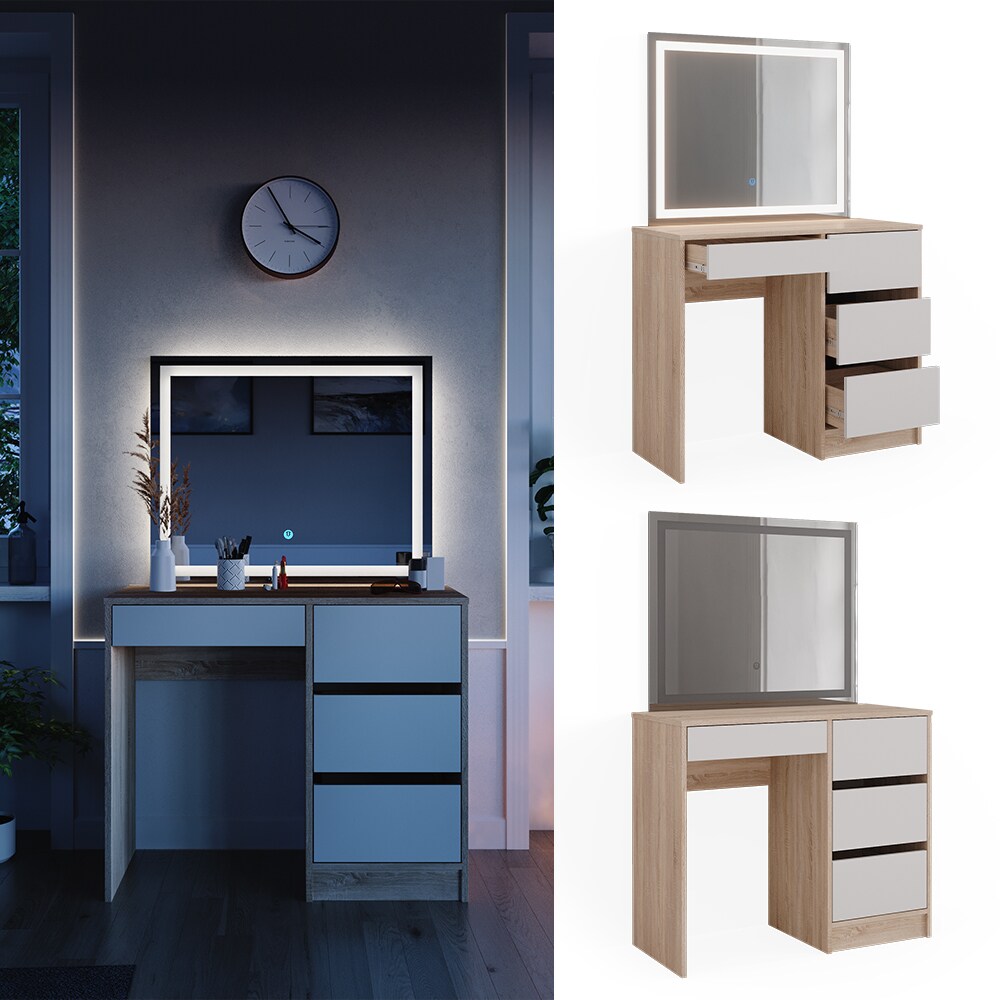 Vicco Schminktisch Sherry Sonoma Weiß 90 x 75 cm LED-Spiegel Frisiertisch modern