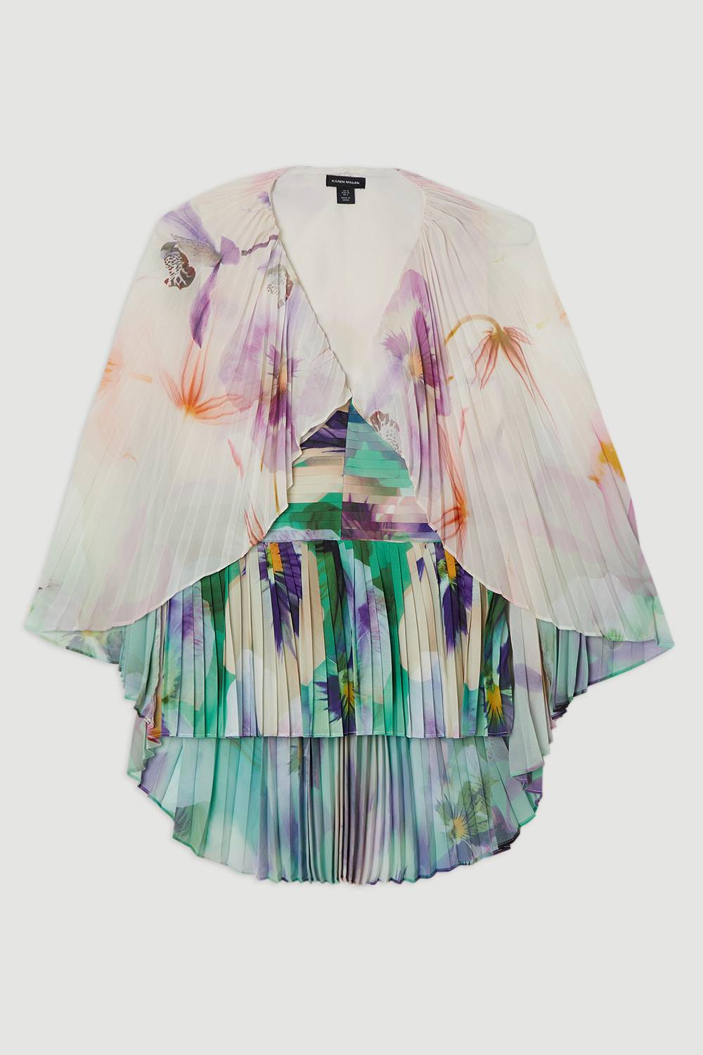 KarenMillen Haut en tissage à manches cape plissées et motif floral avec décolleté plongeant