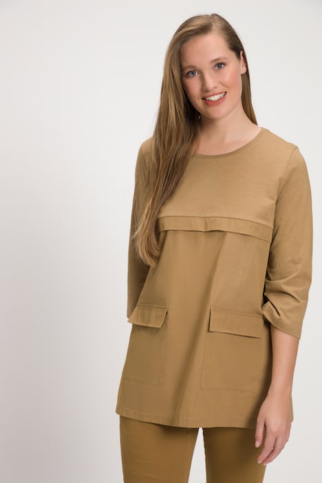 Shirt, Taschen, Rundhals, 3/4-Arm, Biobaumwolle