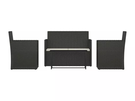 Mobilier d'extérieur 4 pcs avec coussins Résine tressée Noir