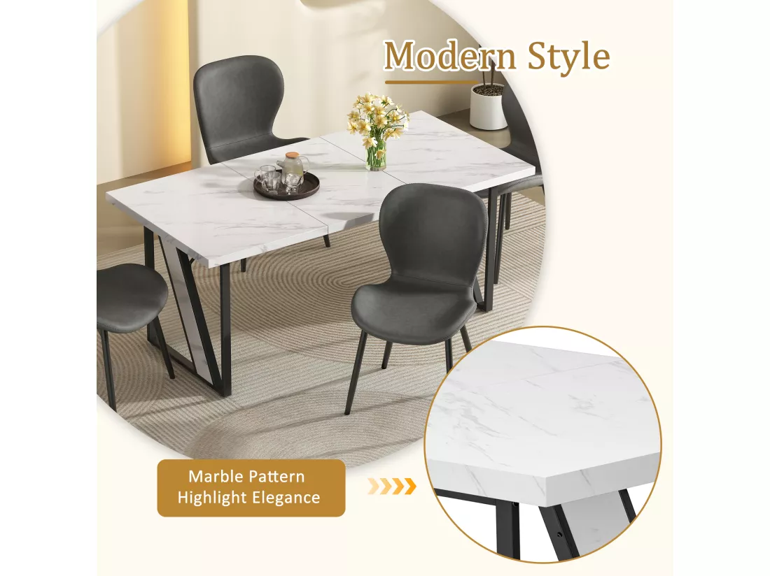Table à manger 4 places - 160×80 cm - à motif de marbre - Blanc & Noir