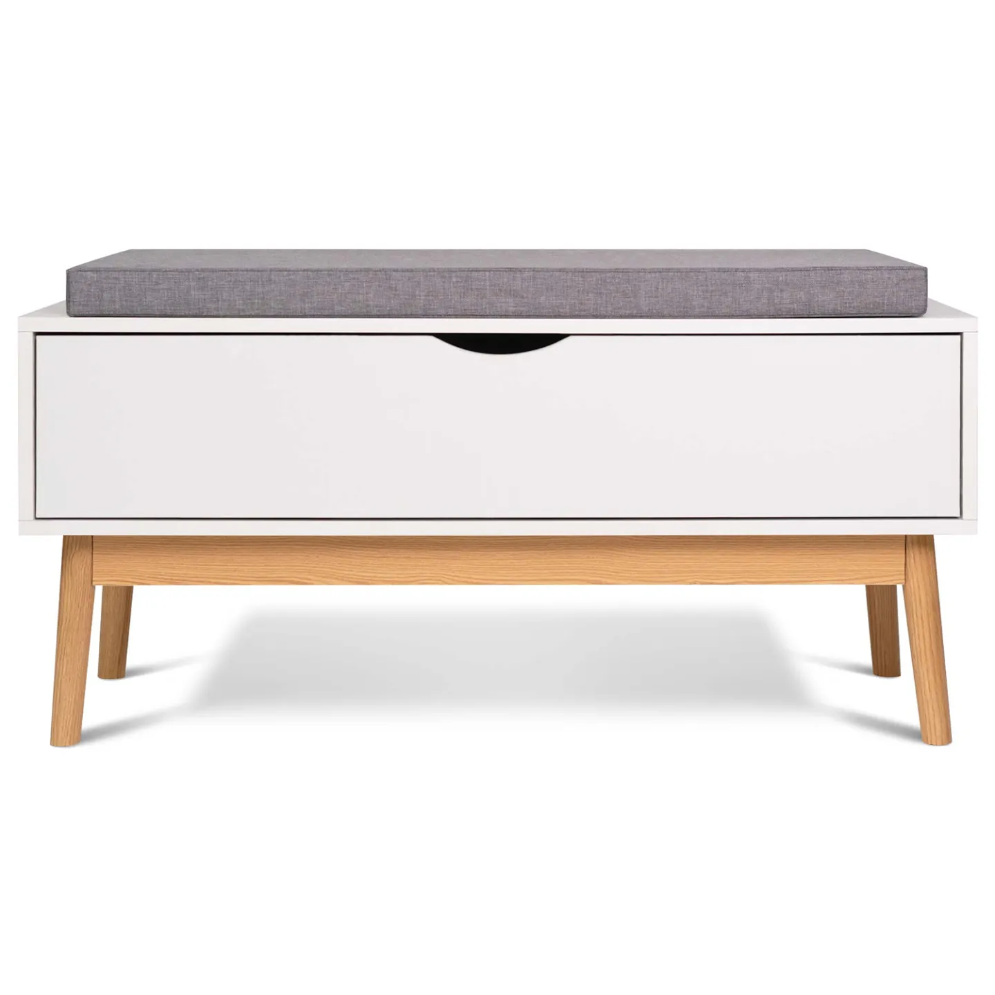 Banc coffre d'entrée chaussures LEO bois blanc