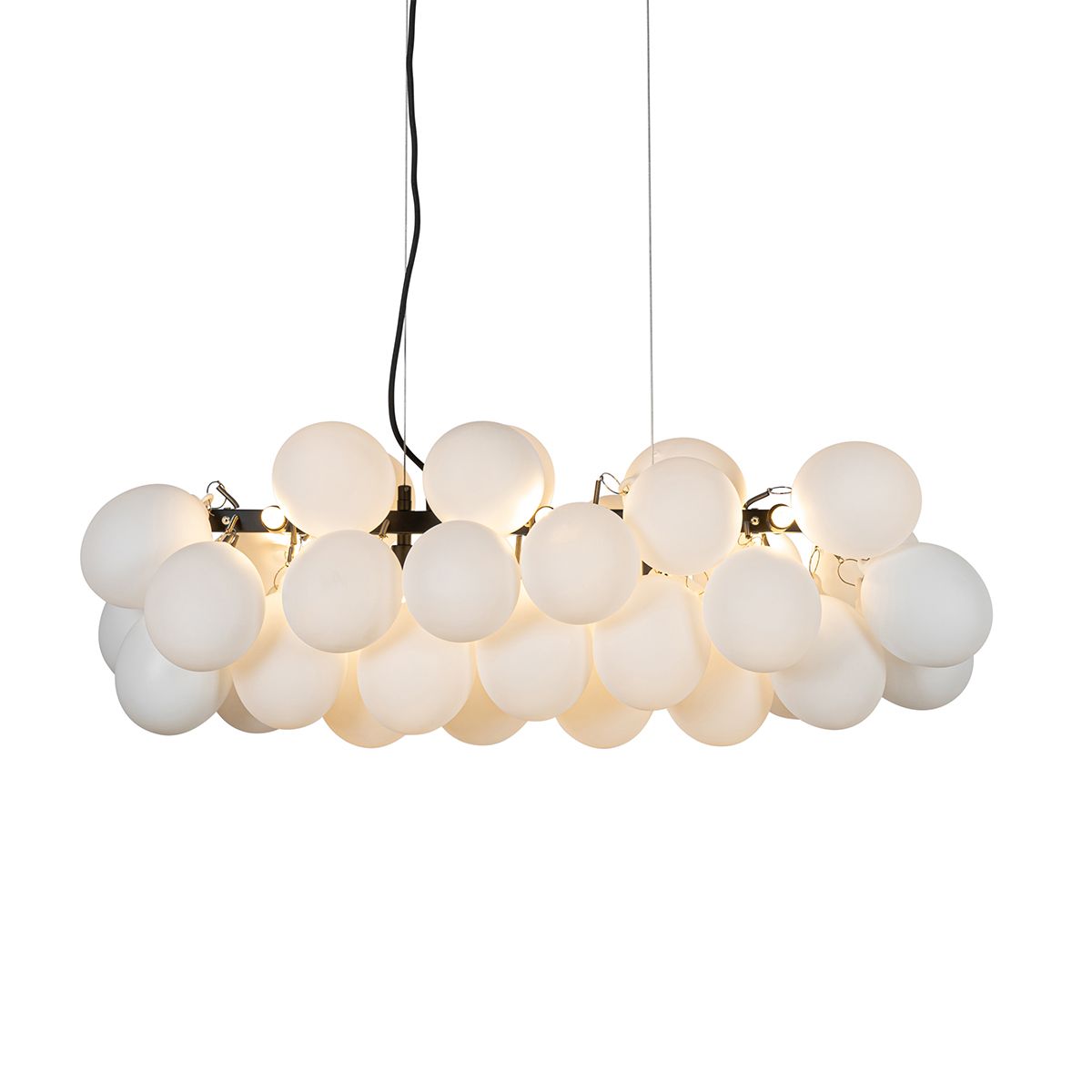 Hanglamp zwart met opaal glas 8-lichts langwerpig - Uvas
