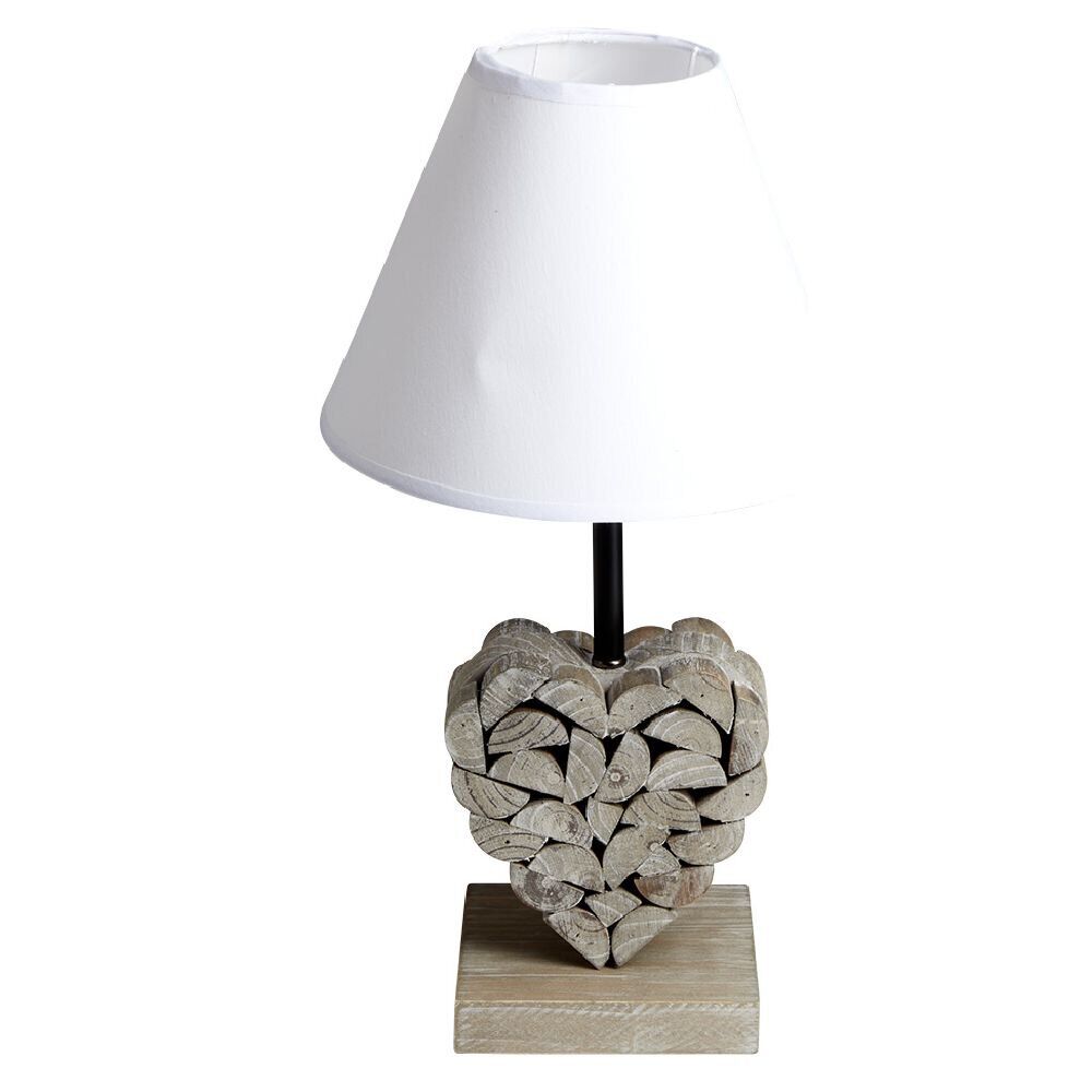 Lampe en bois forme coeur H40cm