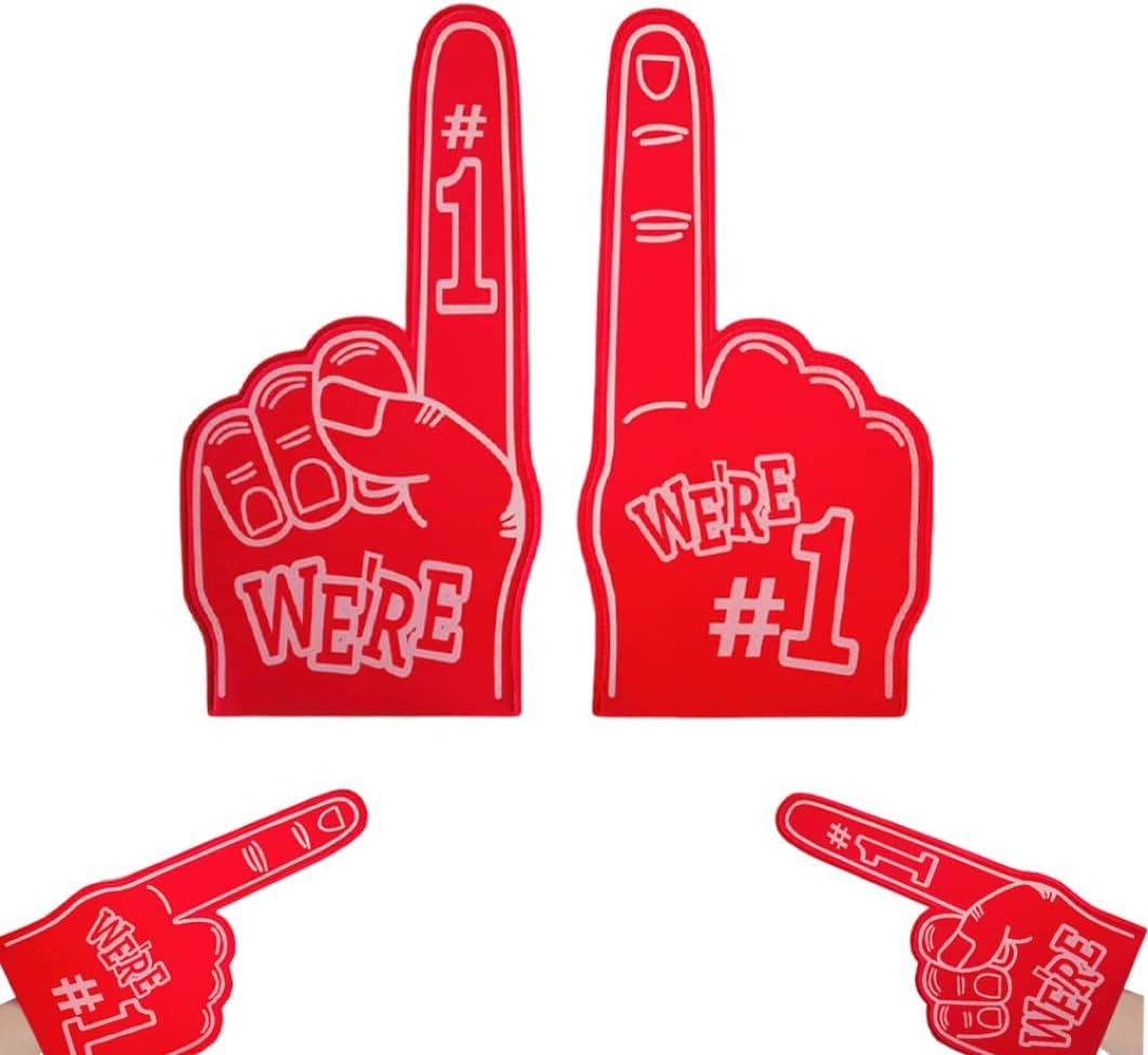 (46x23cm) XXL #1 Schaumstoff Finger Sport Fan Hand Cheerleader Party Accessoire für Football / Handball / Fussball - Rot