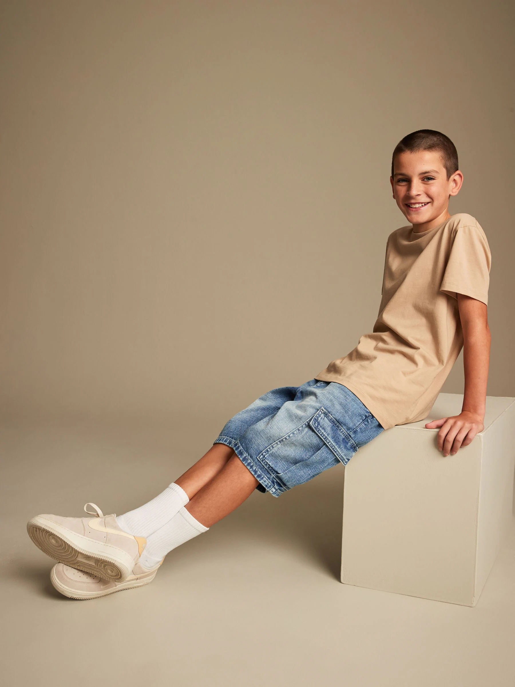 Blauw - Denim cargoshort (3-16 jr)
