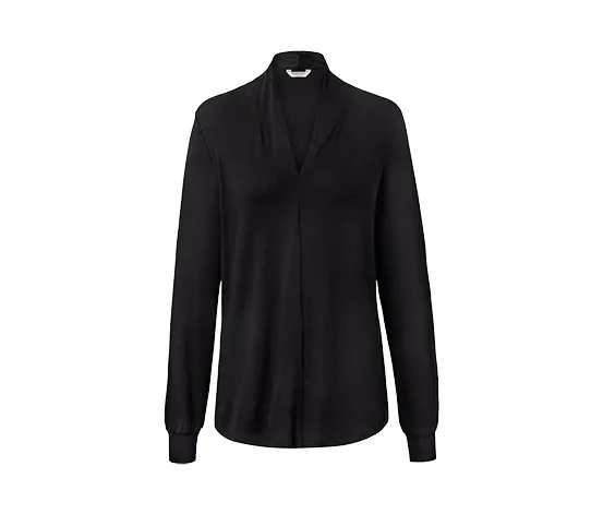 Langarmshirt mit V-Ausschnitt, schwarz