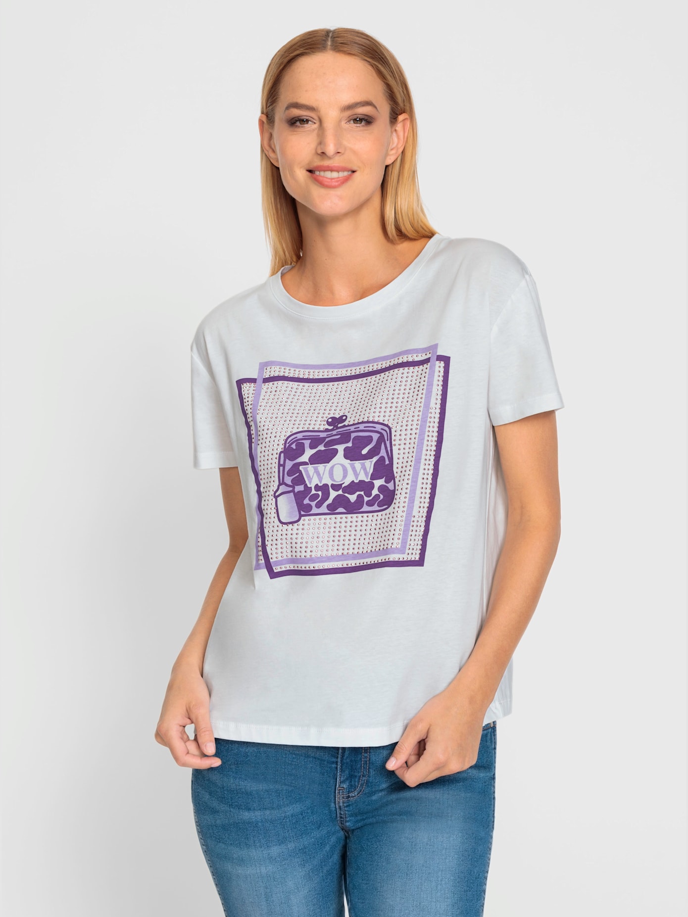 T-shirt imprimé avec pierres brillantes fantaisie