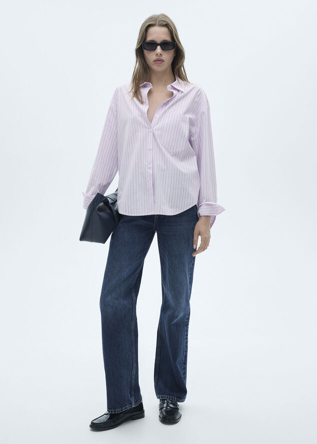 MANGO Striped cotton shirt Pink