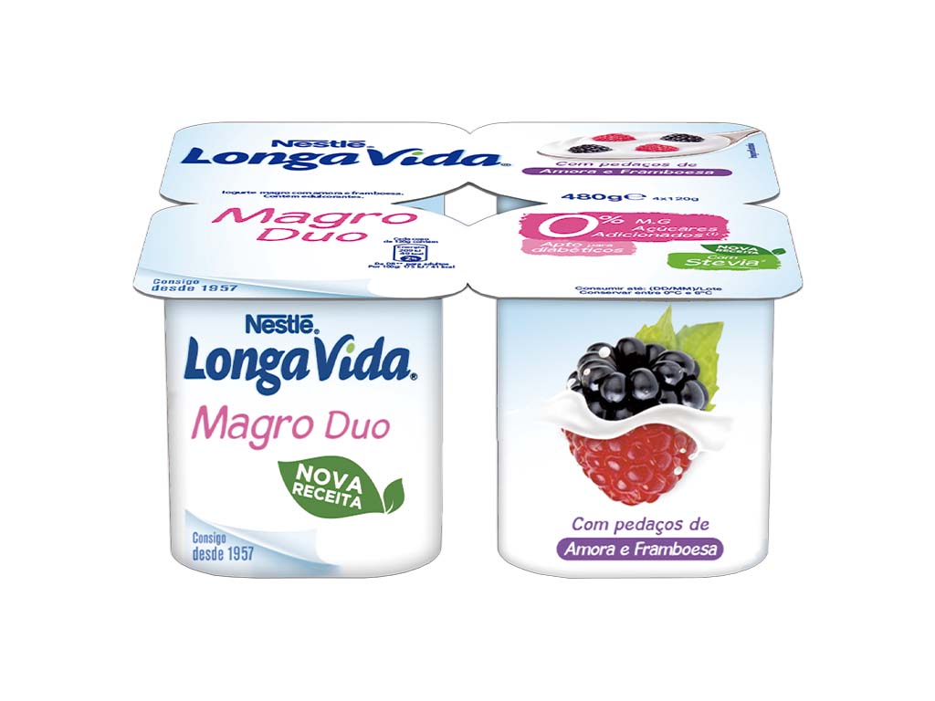 IOGURTE LONGA VIDA MAGRO DUO AMORA E FRAMBOESA 4X120G