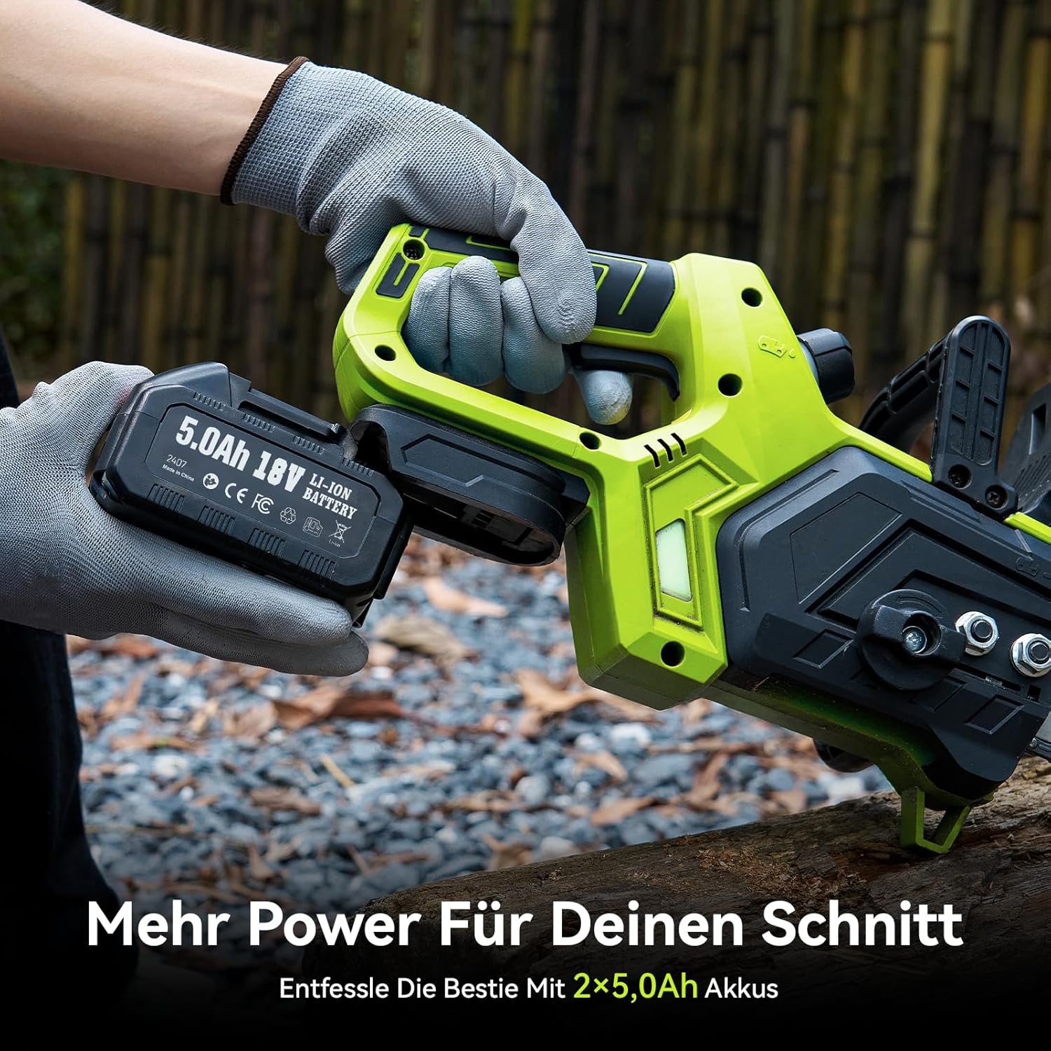 Akku Kettensäge 12 Zoll, Elektro Kettensäge 10000mAh, 1200W Bürstenloser Motor, Automatische Kettenschmierung, Werkzeuglose Kettenspannung, 30cm Schwertlänge, Ideal für Brennholz & Baum