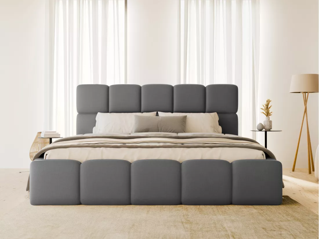 Lit coffre 160 x 200 cm - Tissu effet cuir - Gris - DAMADO de Pascal Morabito