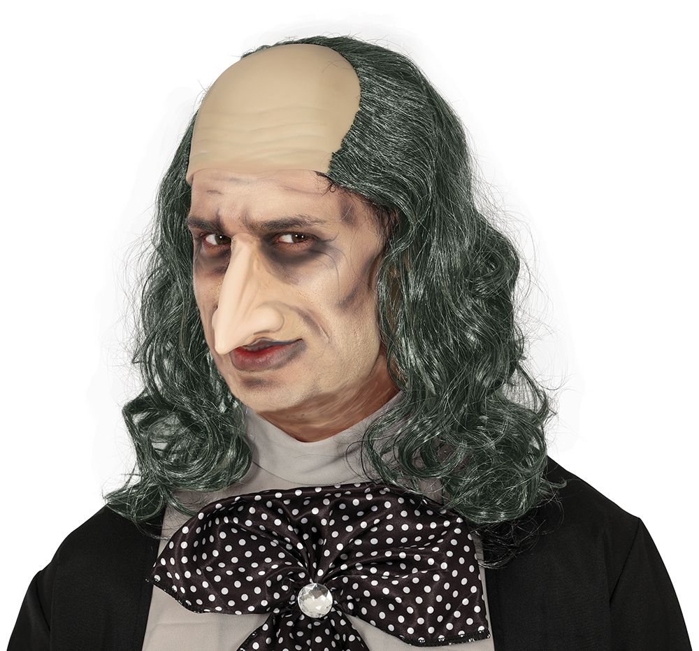 Halloween Pruik Kaal Met Lang Grijs Haar