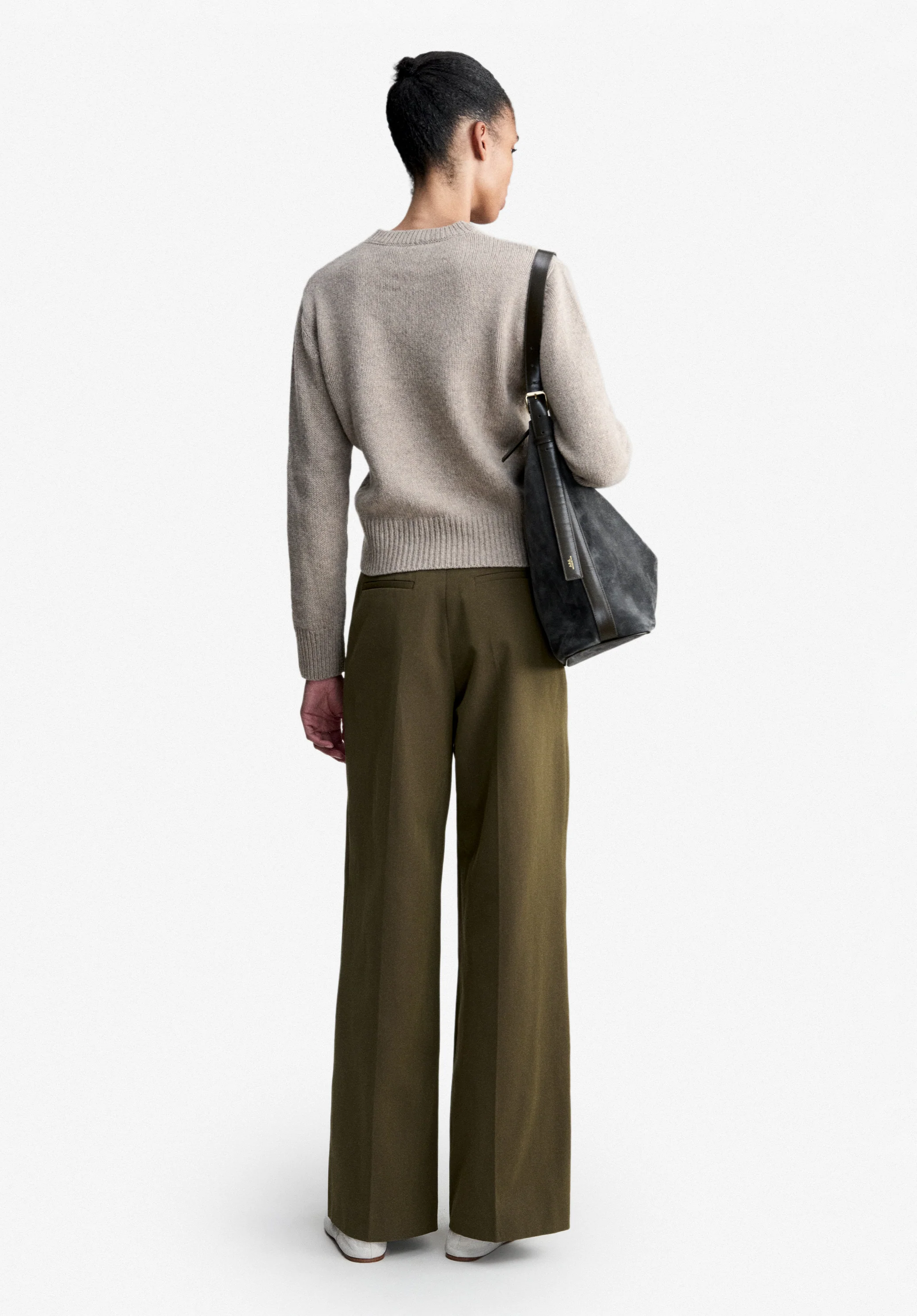 Pull taupe en laine recyclée - Taupe