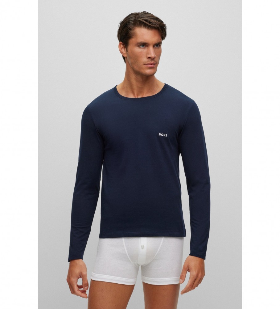 Pacote com 3 camisetas com logo da BOSS - preta, branca e azul marinho.