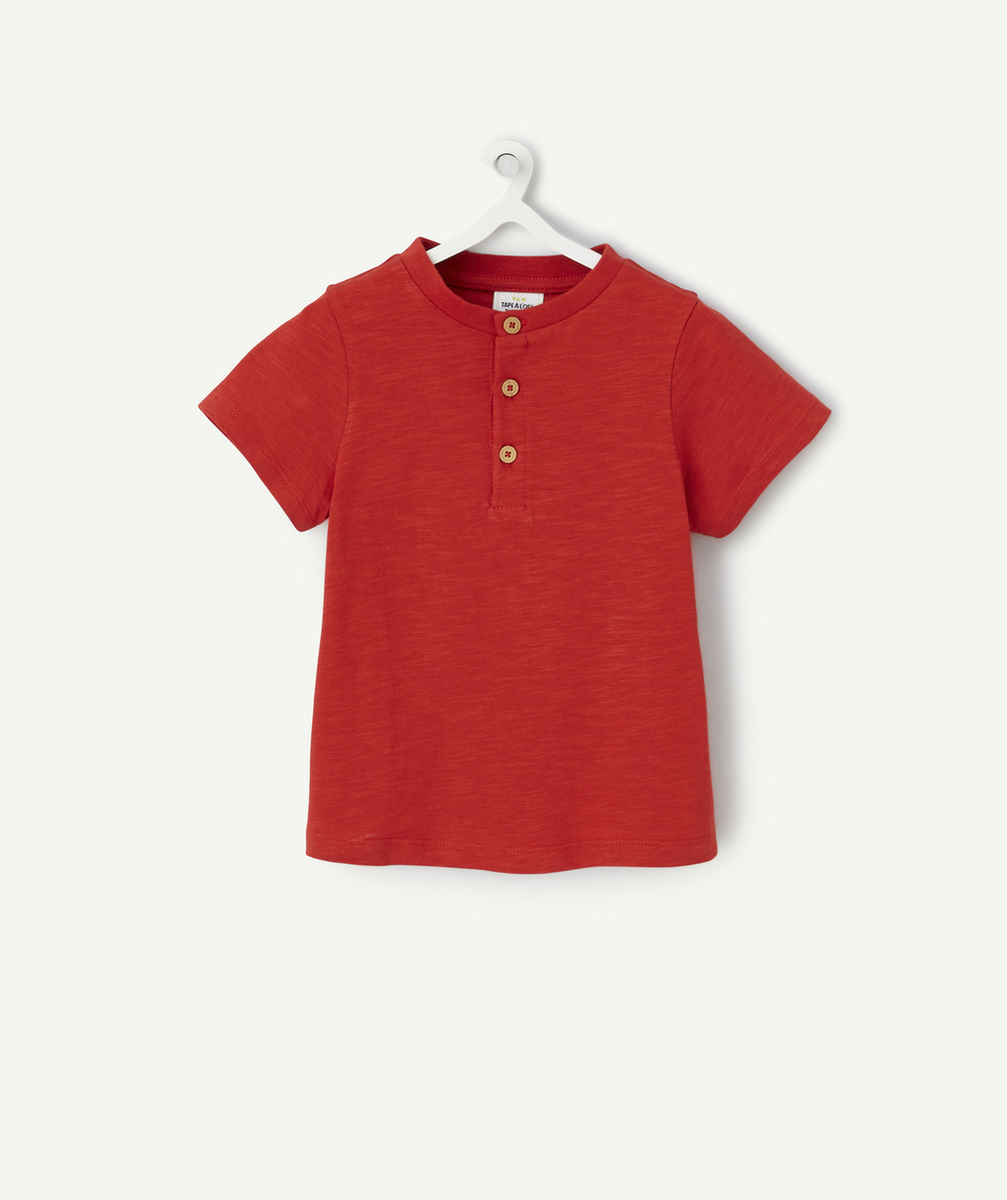 t-shirt bébé garçon en coton bio rouge avec boutons