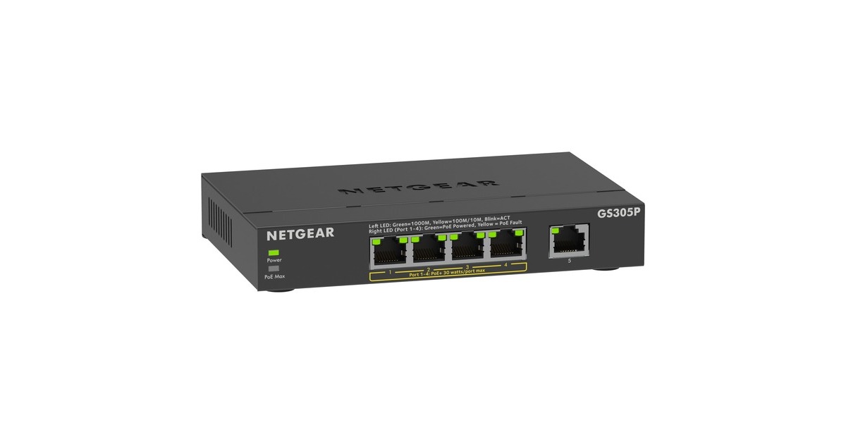 Netgear5-Port PoE+ Gigabit Ethernet SOHO Unmanaged Switch (GS305P)  (Zwart)