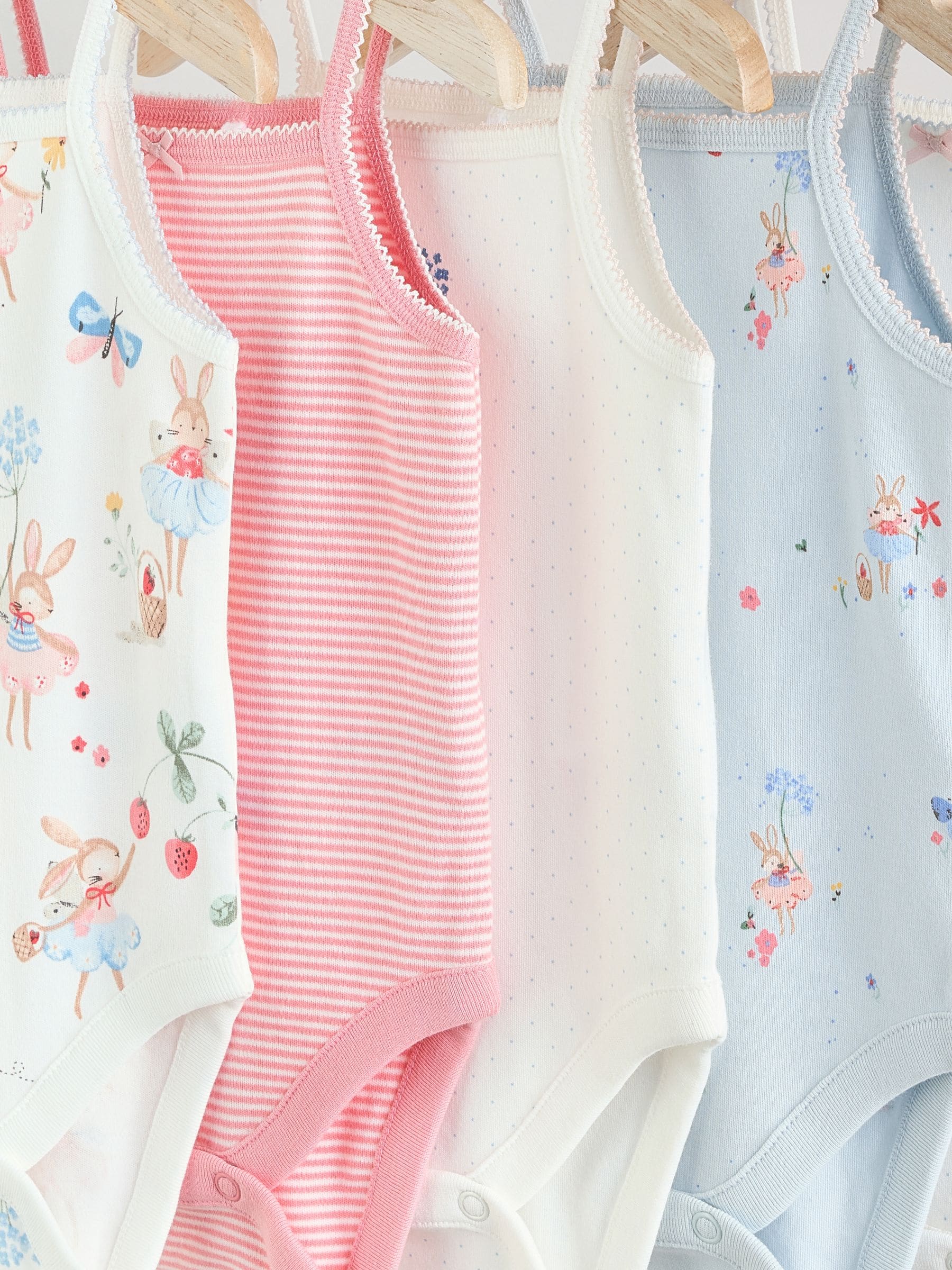 Cream aardbei bunny - Set van 5 katoenen hemdrompertjes voor baby's