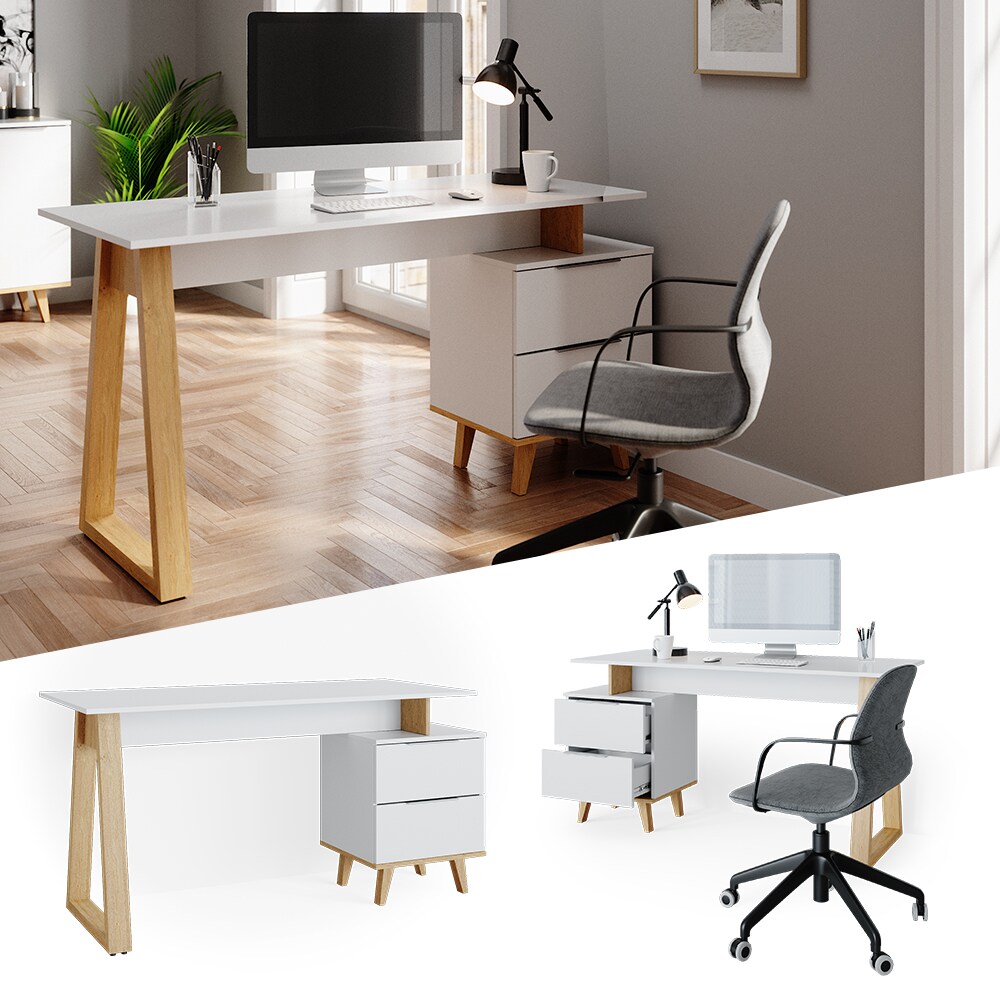VICCO Schreibtisch Nautica Computertisch Büro PC Arbeitszimmer weiß Eiche Skandi