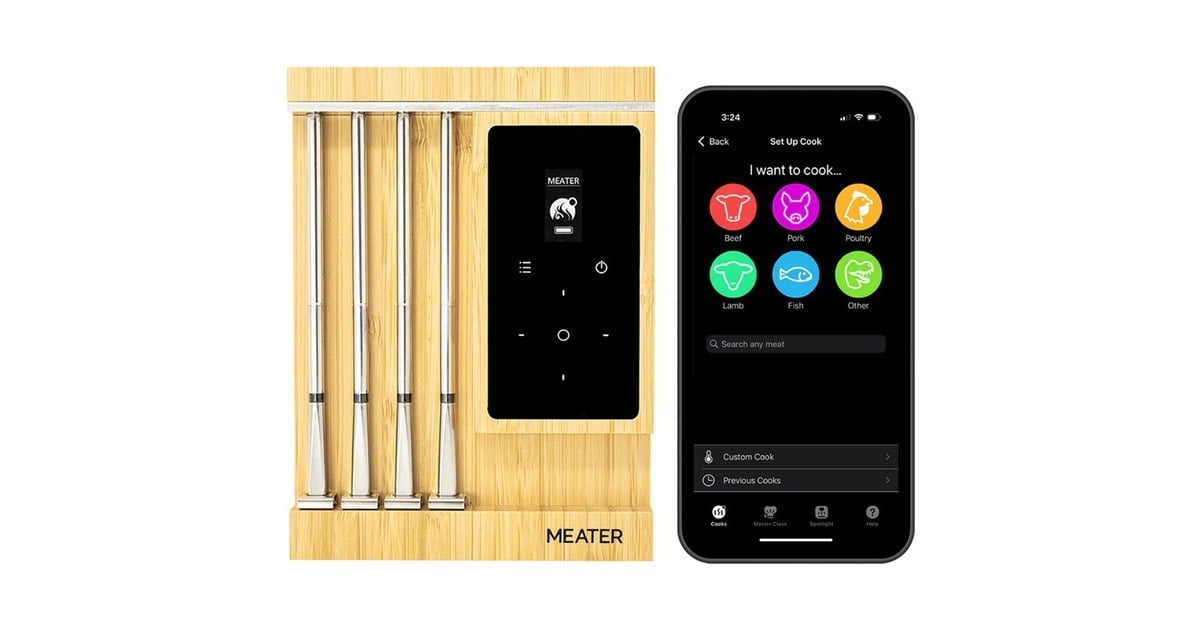 MeaterPro XL thermometer  (Roestvrij staal/houtkleur, Bluetooth 5.2)