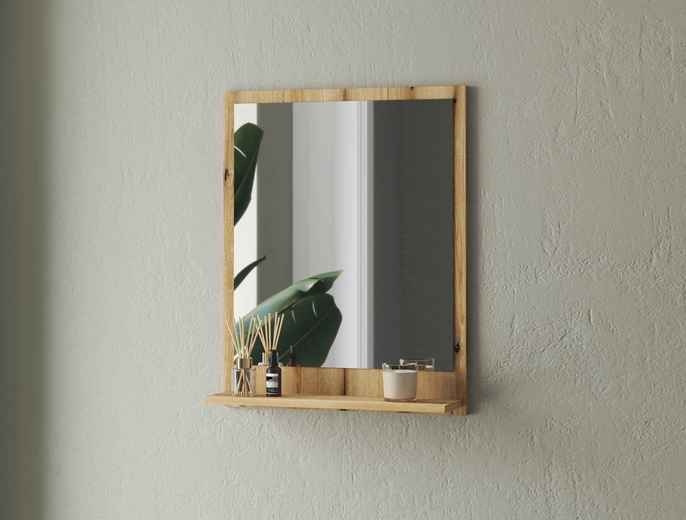 INOSIGN Badspiegel »Oslo, Spiegel in Eiche Evoke, Wandspiegel im skandinavischen Design« mit Ablagefläche, 60 cm breit