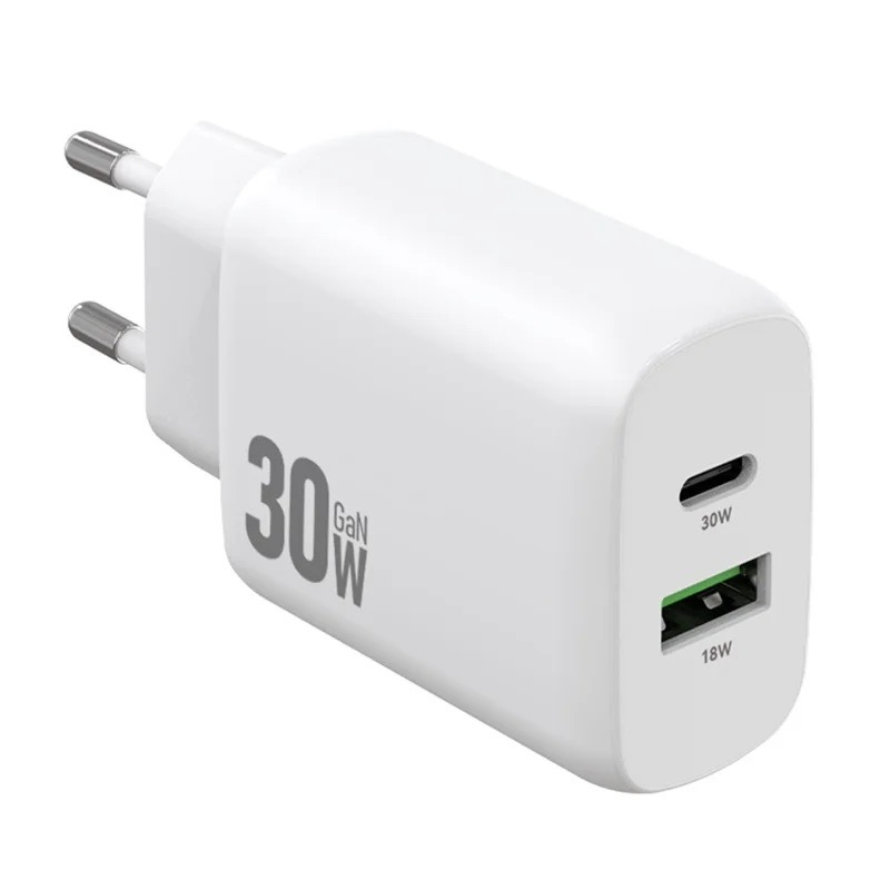 (30W) USB C / USB A GaN Ladegerät Netzteil Power Delivery 3.0 Quick Charge 4.0  - Weiss