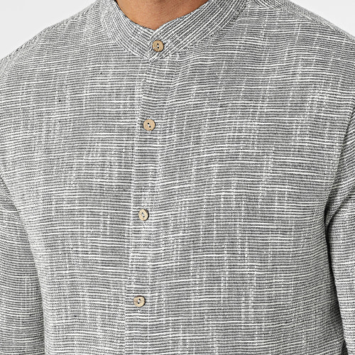 Ensemble Chemise Manches Longues Col Mao Et Pantalon Gris