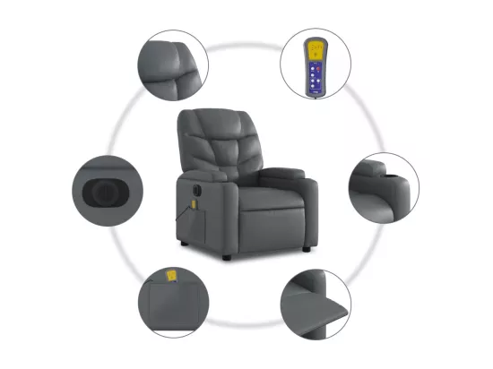 Fauteuil massant inclinable électrique gris similicuir