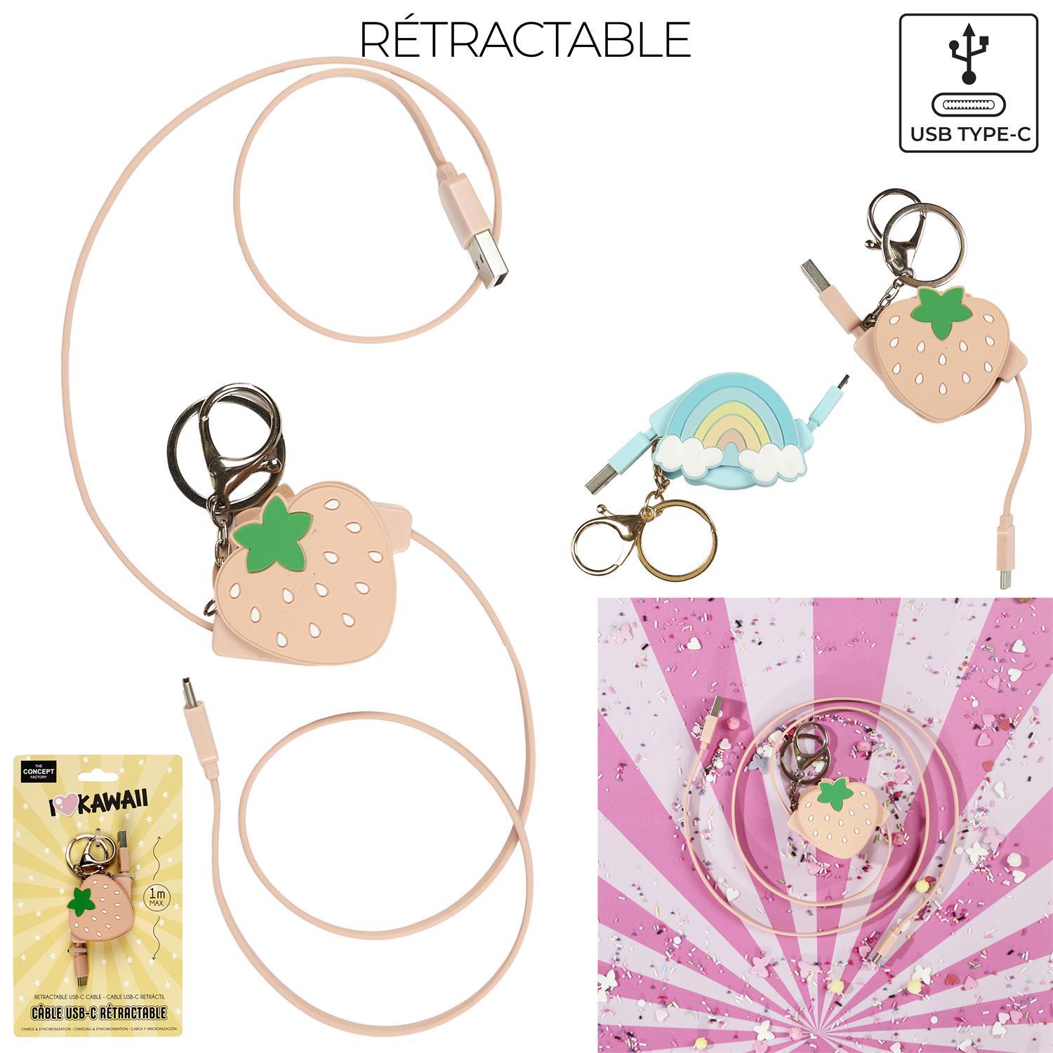 CABLE TYPE C RETRACTABLE ARC EN CIEL KAWAII
