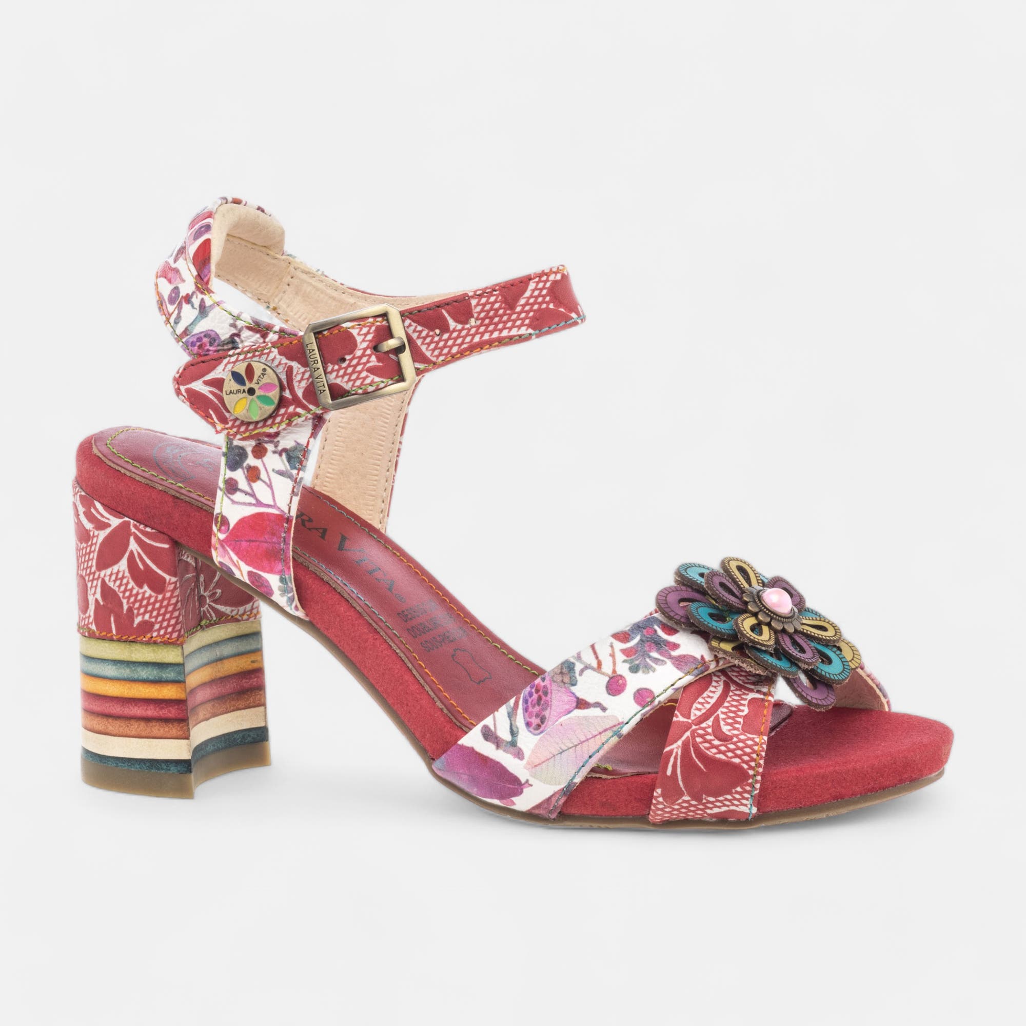 Nu-pieds à talon Femme en cuir rouge