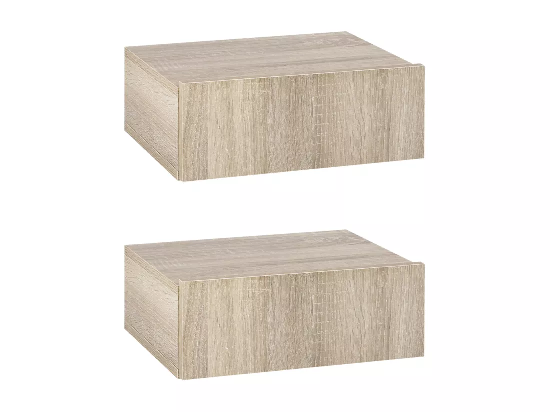 Lot de 2 tables de chevet murales - lot de 2 tables de nuit - tiroir coulissant, plateau - panneaux particules aspect chêne clair