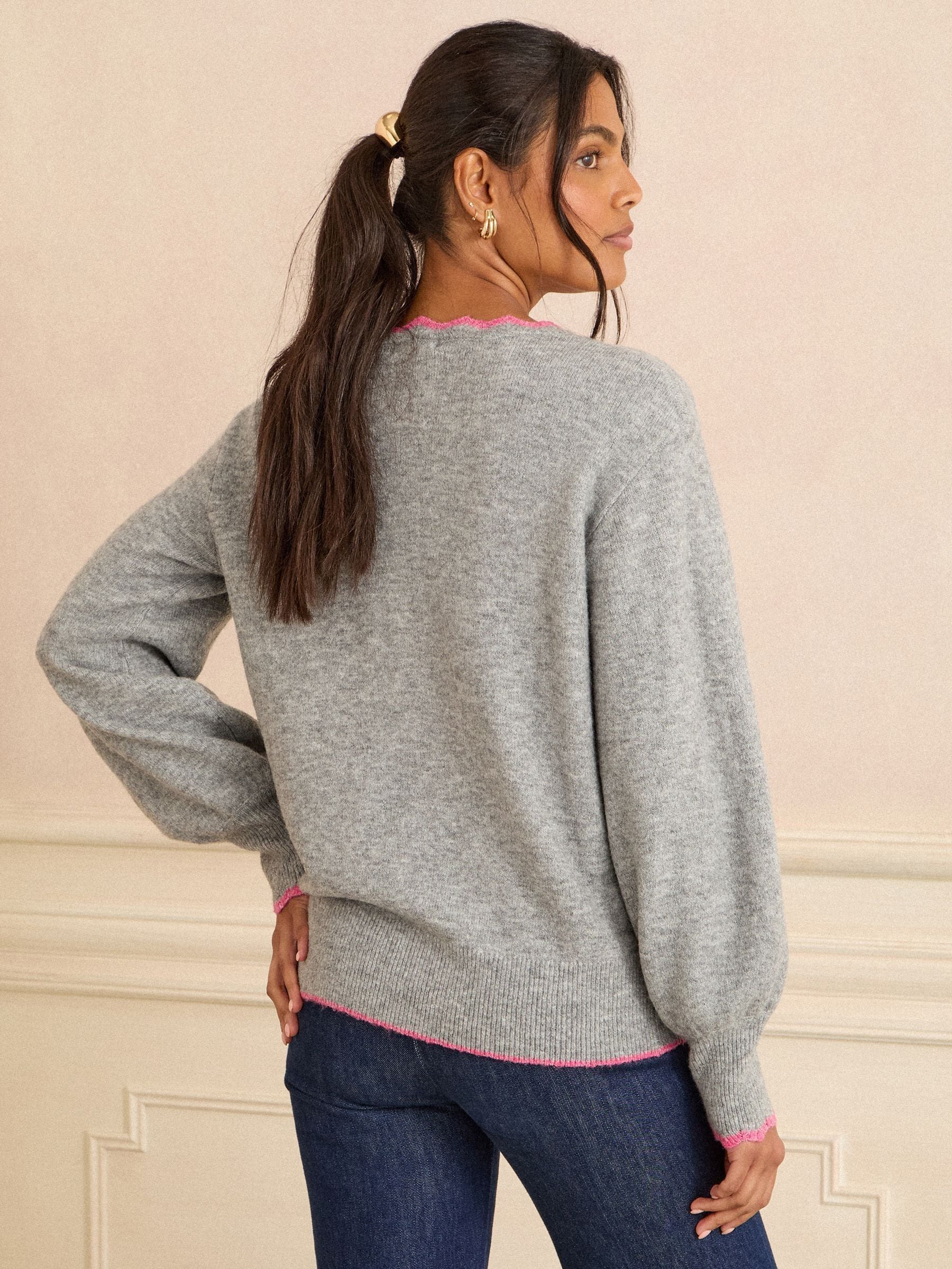 Grey Leopard Print Bow - Love & Roses Scallop Knitted Jumper